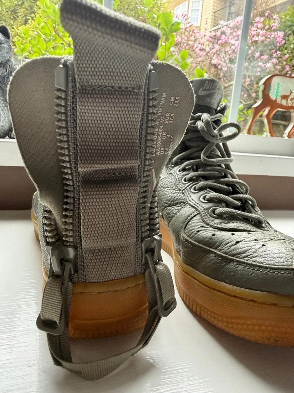 Nike High-Top Air Force 1 Military-Style Sneakers - Grey with Gum Sole - Picture 4 of 11